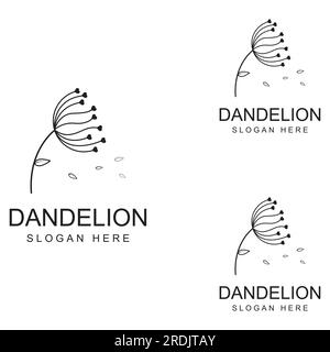 Logo del fiore di Dandelion e design vettoriale del simbolo Illustrazione Vettoriale
