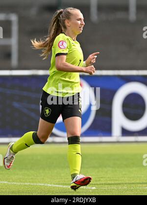 La Louviere, Belgio. 21 luglio 2023. Klara Duchackova (7) di Cechia, nella foto, durante una partita di calcio femminile tra le nazionali under 19 dell'Islanda e della Cechia al Torneo finale UEFA Women's Under-19 EURO nella seconda giornata del gruppo B di venerdì 21 luglio 2023 a la Louviere, in Belgio. Credito: Sportpix/Alamy Live News Foto Stock