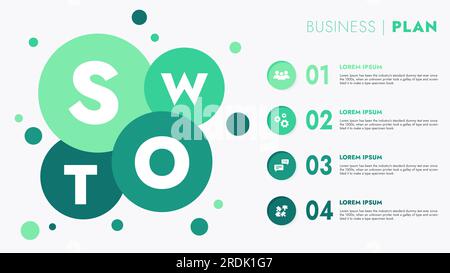 Il modello infografico per la visualizzazione dei dati delle presentazioni e delle funzioni include un diagramma di processo con diagrammi, passaggi e opzioni. Foto Stock