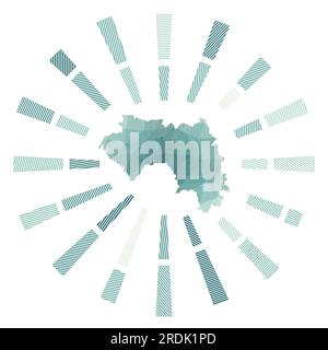 Guinea Sunburst. Razze a righe basse e mappa del paese. Illustrazione vettoriale alla moda. Illustrazione Vettoriale