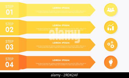 Il modello infografico per la visualizzazione dei dati delle presentazioni e delle funzioni include un diagramma di processo con diagrammi, passaggi e opzioni. Foto Stock