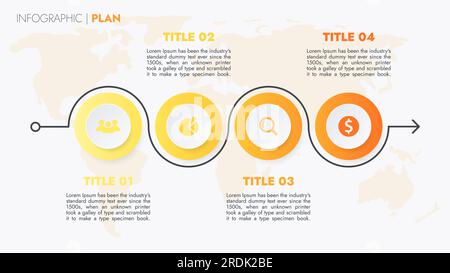 Il modello infografico per la visualizzazione dei dati delle presentazioni e delle funzioni include un diagramma di processo con diagrammi, passaggi e opzioni. Foto Stock