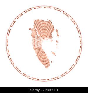 Logo rotondo Ko Lanta. Forma digitale di Ko Lanta in cerchio punteggiato con il nome dell'isola. Icona tecnologica dell'isola con punti sfumati. Sorprendente vettoriale Illustrazione Vettoriale