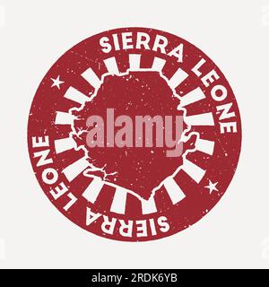 Francobollo della Sierra Leone. Timbro rosso da viaggio con la mappa del paese, illustrazione vettoriale. Illustrazione Vettoriale