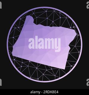 Icona Oregon. Mappa poligonale vettoriale dello stato degli Stati Uniti. Icona dell'Oregon in stile geometrico. La mappa di stato degli Stati Uniti con un basso gradiente di poly viola su sfondo scuro. Illustrazione Vettoriale