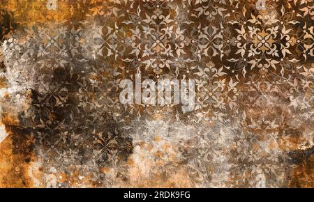 Parete decorativa d'interni con texture grunge vintage, sfondo decorativo della vecchia epoca che dona un'atmosfera vintage. Gamberetto arrugginito grigio antico marrone Foto Stock