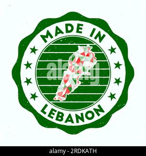 Prodotto in Libano. Francobollo rotondo. Sigillo del Libano con forma di confine. Badge vintage con testo circolare e stelle. Illustrazione vettoriale. Illustrazione Vettoriale