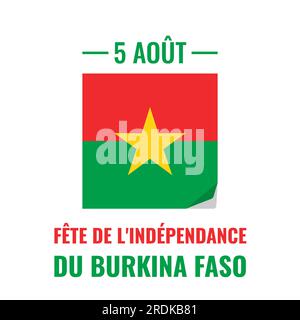 Poster tipografico del Burkina Faso Independence Day in francese. Festa nazionale il 5 agosto. Modello vettoriale per banner, volantino, adesivo, greetina Illustrazione Vettoriale