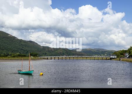 Ponte a pedaggio di Penmaenpool sul fiume Mawddach, Galles Foto Stock