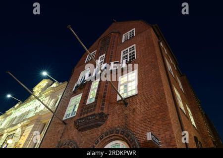 Amburgo, Germania - 16 giugno 2023: Stazione di polizia Polizeikommissariat 15 Davidwache sulla Spielbudenplatz alla Reeperbahn di notte. Foto Stock