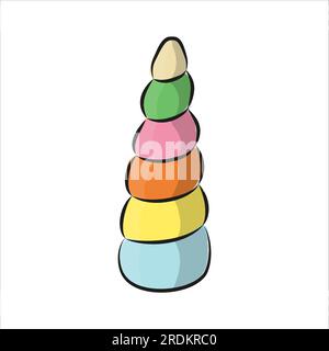 Rainbow Unicorn Horn. Illustrazione vettoriale stile Doodle di colore pastello Illustrazione Vettoriale