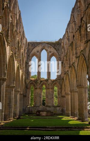 Le rovine dell'abbazia cistercense di Rievaulx nel North Yorkshire, Regno Unito Foto Stock