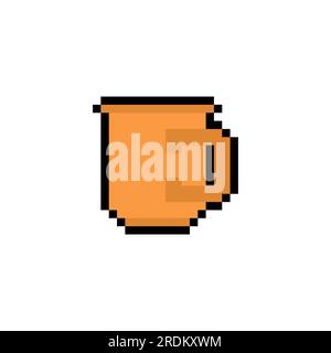 Icona pixel art della tazza di caffè isolata. 8 bit di segnale alimentare. Simbolo pixellato per applicazioni mobili Illustrazione Vettoriale