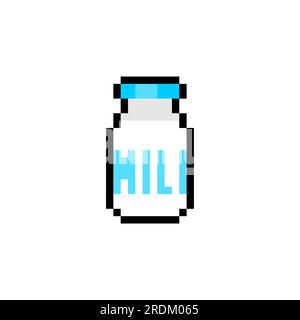 Icona Milk pixel art isolata. 8 bit di segnale alimentare. Simbolo pixellato per applicazioni mobili Illustrazione Vettoriale