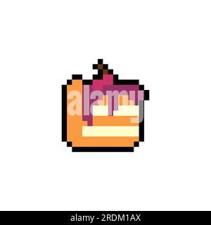 Icona Pixel art del pezzo di torta isolata. 8 bit di segnale alimentare. Simbolo pixellato per applicazioni mobili Illustrazione Vettoriale