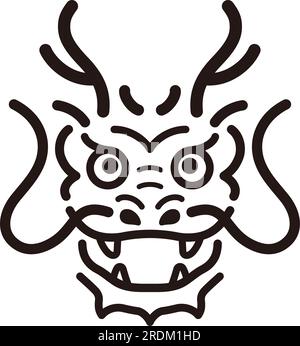 Year of the Dragon Black and White Vector Zodiac Symbol isolato su sfondo bianco. Illustrazione Vettoriale