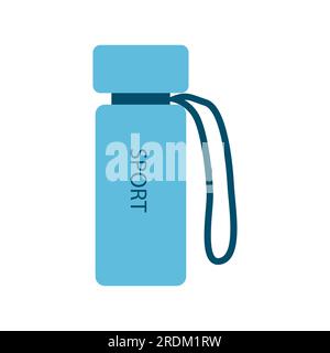 Icona di una bottiglia d'acqua sportiva. Bottiglia di plastica blu in stile cartone animato piatto. Illustrazione Vettoriale