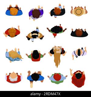 Personaggi maschili e femminili che camminano e passeggiano, vista dall'alto dei personaggi. Uomini e donne, bambini e adulti che indossano abiti casual. Hurryi della gente occupata Illustrazione Vettoriale