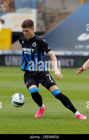 Barendrecht, Belgio. 22 luglio 2023. Andreas Skov Olsen del Club raffigurato in azione durante una partita di calcio amichevole tra il belga Club Brugge KV e l'olandese AZ Alkmaar, sabato 22 luglio 2023 a Brugge, per prepararsi alla prossima stagione 2023-2024. BELGA PHOTO KURT DESPLENTER Credit: Belga News Agency/Alamy Live News Foto Stock