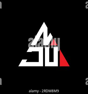 Logo a lettere triangolari NJU con forma triangolare. Monogramma di design con logo triangolare NJU. Modello di logo vettoriale triangolare NJU di colore rosso. NJU triangul Illustrazione Vettoriale