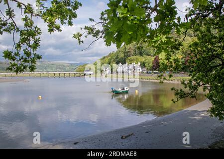 Pernmaenpool sull'estuario di Mawddach, Afon Mawddach, Eryri, Galles del Nord, Regno Unito Foto Stock