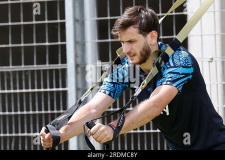 Dimaro, Napoli, Italia. 22 luglio 2023. Khvicha Kvaratskhelia di Napoli, durante una partita di calcio amichevole pre-stagionale contro Anaune, Dimaro Italia (Credit Image: © Ciro De Luca/ZUMA Press Wire) SOLO USO EDITORIALE! Non per USO commerciale! Foto Stock