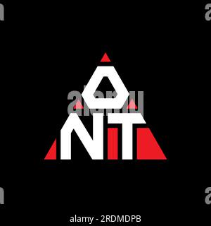 Design con logo a lettera triangolare ONT con forma triangolare. Monogramma di design con logo triangolare ONT. Modello di logo vettoriale a triangolo ONT di colore rosso. ONT triangul Illustrazione Vettoriale