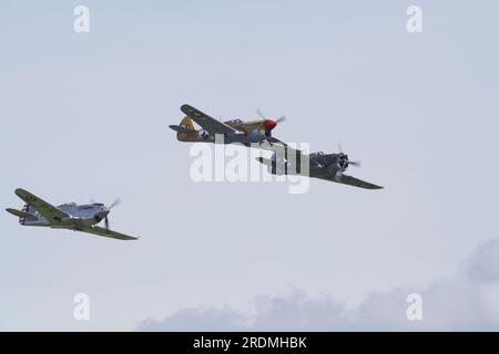 Curtiss, formazione, Flypast, P40, Hawk 75, Flying Legends, Church Fenton, 2023. Foto Stock