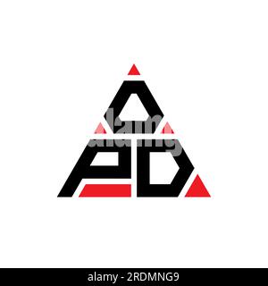 Logo OPD a lettere triangolari con forma triangolare. Monogramma di design con logo triangolare OPD. Modello di logo vettoriale triangolare OPD di colore rosso. OPD triangul Illustrazione Vettoriale