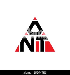 Design con logo a lettera triangolare ONT con forma triangolare. Monogramma di design con logo triangolare ONT. Modello di logo vettoriale a triangolo ONT di colore rosso. ONT triangul Illustrazione Vettoriale