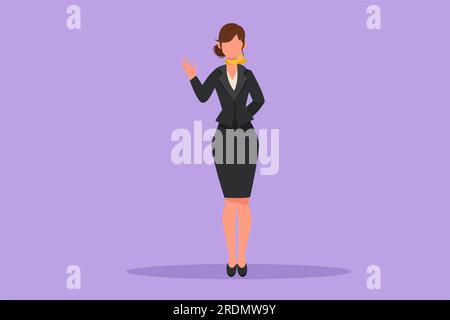 Personaggio piatto disegno bellezza assistente di volo donna in uniforme con un gesto ok prepararsi all'aeroporto per volare e servire il passeggero al loro Foto Stock