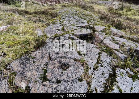 Coppa di Ormaig e anelli di taratura, arte rupestre neolitica, vicino a Kilmartin, Argyll, Scozia Foto Stock