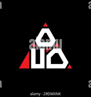 Logo a lettere triangolari OUO con forma triangolare. Monogramma di design con logo triangolare OUO. Modello di logo vettoriale triangolare OUO di colore rosso. OUO triangul Illustrazione Vettoriale