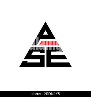 Logo a lettera triangolare PSE con forma triangolare. Monogramma di design con logo triangolare PSE. Modello di logo vettoriale triangolare PSE di colore rosso. PSE triangul Illustrazione Vettoriale