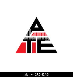 Logo a lettere triangolari PTE con forma a triangolo. Monogramma con logo triangolare PTE. Modello di logo vettoriale triangolare PTE di colore rosso. PTE triangul Illustrazione Vettoriale