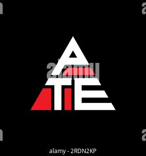 Logo a lettere triangolari PTE con forma a triangolo. Monogramma con logo triangolare PTE. Modello di logo vettoriale triangolare PTE di colore rosso. PTE triangul Illustrazione Vettoriale