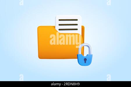 cartella e file 3d, blocco di sicurezza, isolato sullo sfondo. Concetto per i dati del computer con password, server, cloud, sicurezza. illustrazione vettoriale 3d. Illustrazione vettoriale Illustrazione Vettoriale