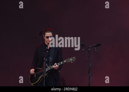 Ostrava, Repubblica Ceca. 22 luglio 2023. Il cantante Paul Banks del gruppo indie-rock americano Interpol si esibisce nell'ambito del festival musicale Colours of Ostrava, Lower Vitkovice compound, Ostrava, Repubblica Ceca, 22 luglio, 2023. Crediti: Jaroslav Ozana/CTK Photo/Alamy Live News Foto Stock