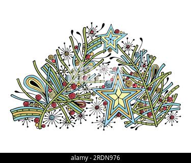Capodanno Noel STAR, decorazioni natalizie disegnate a mano, decorazioni natalizie, cartolina natalizia. Illustrazione vettoriale Illustrazione Vettoriale