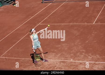 Budapest, Ungheria. 22 luglio 2023. Fanny Stollar (HUN) durante la partita dei quarti di finale del WTA250 Hungarian Gran Prix Tennis il 22 luglio 2023 a Romai Teniszakademia, Budapest, Ungheria credito: Live Media Publishing Group/Alamy Live News Foto Stock