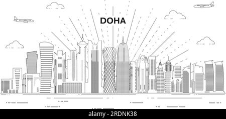 Illustrazione vettoriale della linea dello skyline di Doha Illustrazione Vettoriale