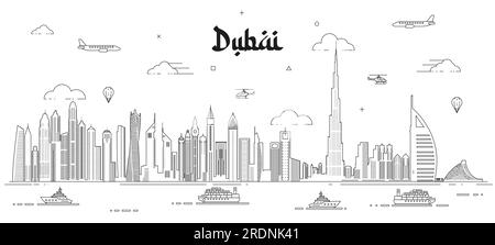 Illustrazione vettoriale della linea dello skyline di Dubai Illustrazione Vettoriale