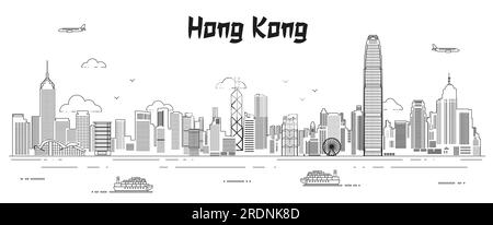 Illustrazione vettoriale della linea dello skyline di Hong Kong Illustrazione Vettoriale