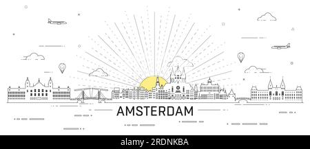 Illustrazione vettoriale della linea dello skyline di Amsterdam Illustrazione Vettoriale