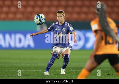 Hamilton, nuova Zelanda. 22 luglio 2023. Yui HASEGAWA (JPN), 22 luglio 2023 - calcio/calcio : #14 Yui HASEGAWA del Giappone calza la palla durante la Coppa del mondo femminile FIFA Australia e nuova Zelanda 2023 gruppo C partita tra Giappone e Zambia al Waikato Stadium di Hamilton, nuova Zelanda. Credito: AFLO/Alamy Live News Foto Stock