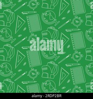 Scuola, University Pattern. Linee bianche sulla Green Desk. Illustrazione vettoriale in stile piatto Illustrazione Vettoriale