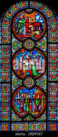 Vetrate, storia dell'esodo, Agnello pasquale, morte del primogenito, di Howes, 1850, Cattedrale Ely, Antico Testamento Foto Stock