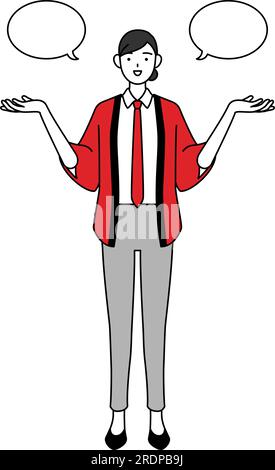 Donna che indossa un cappotto felicità rosso con sbiadimento e confronto, Vector Illustration Illustrazione Vettoriale