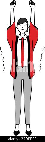 Donna che indossa un felpe rosso che si allunga e si alza in piedi, Vector Illustration Illustrazione Vettoriale