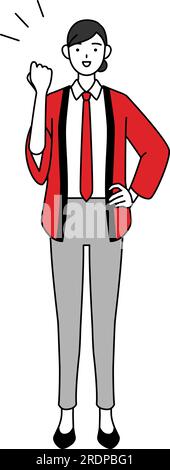 Donna che indossa un cappotto happi rosso che posa con fegato, Vector Illustration Illustrazione Vettoriale